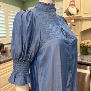 Taylor Tillman Chic Blue Smocked Dress with Puff Sleeves XS
